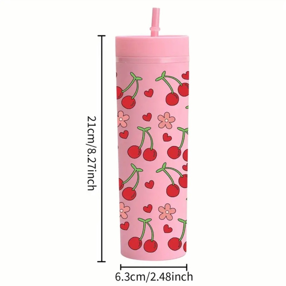 Charming Pink Tumbler with Cherry Motif - Picture 10 of 11
